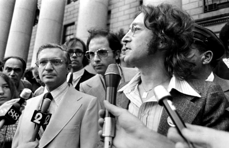 John Lennon after an immigration hearing, 1975
